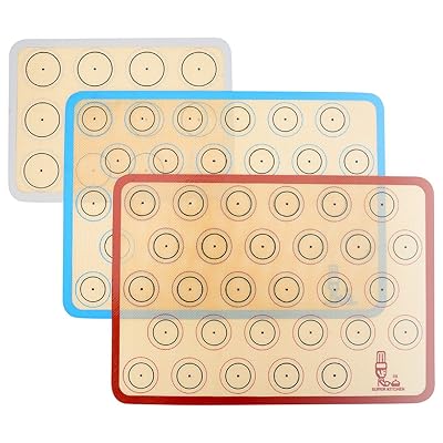 マカロン クッキー シートクッキングマット 3枚セット 食品級シシリコン 製菓マット キッチン パン/クッキー/ピザ ベーキングマット オーブン 電子レンジ 対応 耐熱 プレースマット (レッド青グレー, 42x29.5cm、29.2×21.6cm)