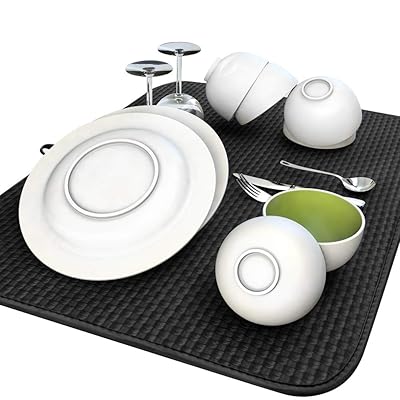 水切りマット 吸水マットキッチン スポンジ 食器乾燥用マット抗菌 防カビ ドライングマット 速乾 大判 キッチン 吊ることができ ブラック 41*46cm