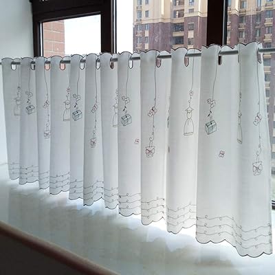 可愛い 刺繍 花柄 カフェカーテン カーテン布 おしゃれ キッチン 外からは見えない 目隠しパネル カー..