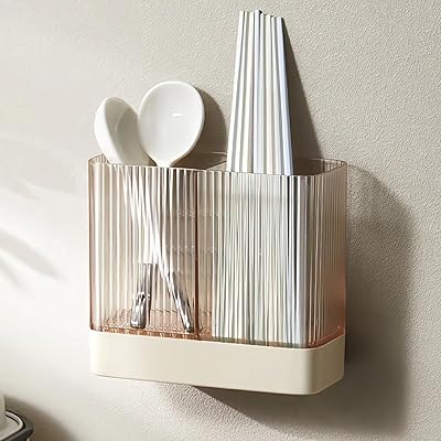 箸立て 食器収納 ダブル 箸水切り 箸 フォーク 水切り カトラリー スタンド シンプル キッチン用品（ベージュ）