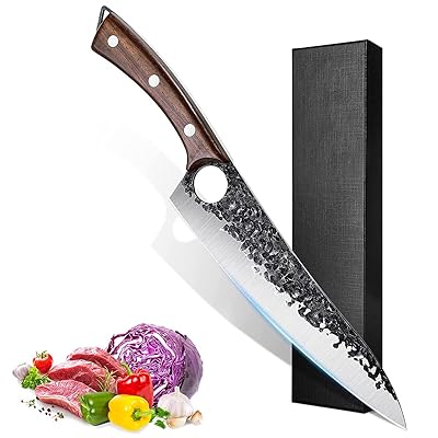 アーチ型キッチンナイフ 牛刀包丁 肉切包丁 刃渡り210mm 5Cr13MoV鋼 槌目模様 シェフナイフ さまざまな台所仕事に