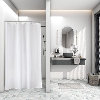 防水 シャワーカーテン 90 × 180cm ホワイト シャワーかーてん ホテル 高級 無地 白 バス用品 カーテンリング付き 間仕切り