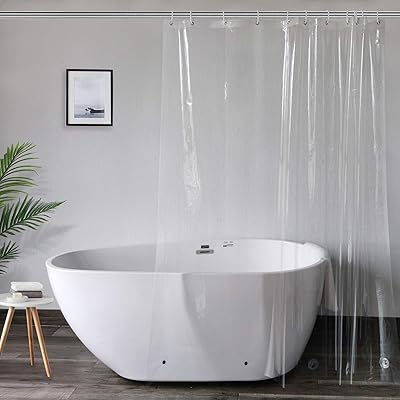 シャワーカーテン 透明 ビニールカーテン 180x180cm バスカーテン ユニットバス 浴室 間仕切り クリア 軽量 フック付き 丈180cm
