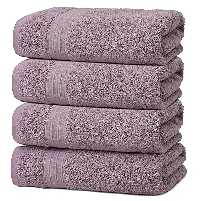 100% 綿 4枚 ホテルスタイル バスタオル セット タオル コットン 人気 ふわふわ の肌触り 吸水 (バスタオル, アッシュパープル)