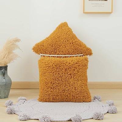 クッションカバー 45x45cm 北欧 2枚セット フェイクファー ロングファー インテリア飾り ふわふわ 長いシャギー 装飾枕カバー ソファ背当て(イエロー, 45x45)