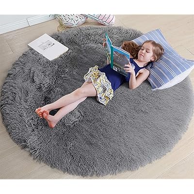 ラグカーペット ラグマットカーペットラグ 北欧 円形絨毯 滑り止め付 洗えるラグ ホットカーペッ 抗菌 防臭 ふわっと手触り優しいフラン 折り畳み子供保育室カ通気性 四季通用 (122cm, グレー)