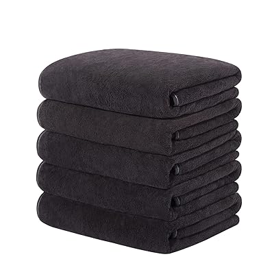 バスタオル マイクロファイバー 大判 60X120cm ホテル仕様 タオル ふわふわ 吸水 速乾 耐久性 5枚セット (ダークグレー)