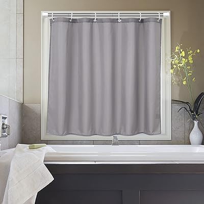 シャワーカーテン 小窓 目隠し 防水 短め 防カビ ユニットバス 浴室窓 お風呂窓 45cm丈 140cm幅 カフェカーテン 間仕切り 無地 リング付き 洗濯可 取付簡単 グレー