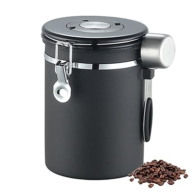 コーヒー豆保存容器 キャニスター 密閉容器 1800ml ステンレス 錆びにくい 日付表示 スプーン付き 500g 高密閉性 鮮度保持 茶筒 コーヒー粉 お菓子 ナッツ 香辛料 コンテナ フードストッカー 大容量 おしゃれ (1800ml-黒)