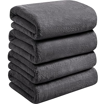 バスタオル【 4枚セット グレー 70*140cm】大判 ホテル仕様 ふかふか 高速吸水 肌触り マイクロファイバー タオル お風呂上がり耐久性 バス用品 吸水速乾 抗菌防臭
