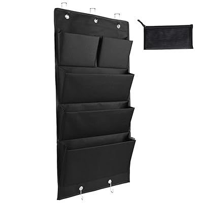 ウォールポケット 壁掛け収納式 ドアハンガーポケット 4段 5ポケット 壁掛け 玄関 小物入れ 新聞紙 手紙 入れ 鍵などを掛ける 収納ポケット メッシュポーチ1枚付き（黒い）