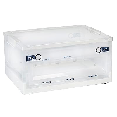 収納ケース 収納ボックス 40L 折り畳み 収納コンテナ 衣装収納ケース プラスチック 蓋付き 透明 収納ボックス ホイール付き フリップオープン可能 収納 仕上げ ボックス 多機能 コンテナ ボックス バルク47.5x35x23.5cm ホワイト