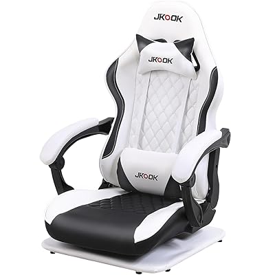 JKOOK ゲーミングチェア 座椅子 ゲーミング座椅子 通気性 振動機能 ゲーム用チェア リクライニング 回転座面 ハイバック ヘッドレスト ランバーサポート ひじ掛け付き PUレザー パソコンチェア 座椅子 JK07 (パンダ)のサムネイル