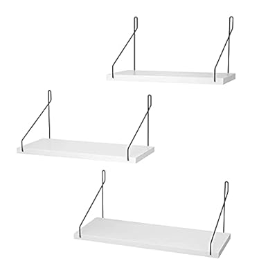 壁掛け棚 ウォールシェルフ 飾り棚 木製 DIY おしゃれ 壁面収納 穴あけ不要 簡単取り付け (ホワイト, 30cm+40cm+50cm)