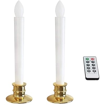 LED ローソク 電池式 金の燭台付き 2点セット 電気ろうそく 蝋燭 仏壇用 ろーそく 自動消灯 タイマー 明るさ調整付き 日本語取扱説明書付き (リモコンセット)