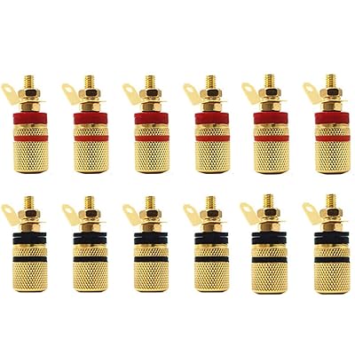 纯銅金メッキ スピーカーターミナル T307 赤6 黒6 【12個/34.5mm】