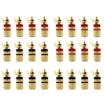 纯銅金メッキ スピーカーターミナル T307 赤12黒 12 【24個/34.5mm】