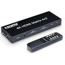 HDMI 切替器 分配器 マトリックス 4入力 2出力 4K HDCP1.4 音声分離機能 (光デジタル・3.5mmステレオ音声出力) PS4・Nintendo Switch・Fire TV・ブルーレイレコーダーなどに適用 手動切り替え リモコン付き