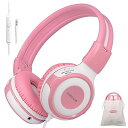 女の子用子供向け 有線ヘッドフォン マイクを搭載 共有ポートを備えた 75dB/85dB/94dB音量制限 子供用ヘッドホン ポータブルバッグ付き 耐久性のあるヘッドバンド かわいい ステレオサウンド 3.5mmコード 学校/旅行用 903P