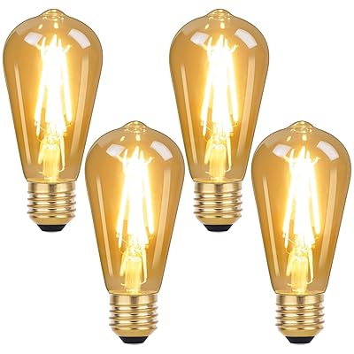 LED電球 E26口金 6W ST64 フィラメント エジソン電球 アンバー 800lm 2700K 60W形相当 調光器非対応 レトロ 広配光 ペンダント用 4個入り