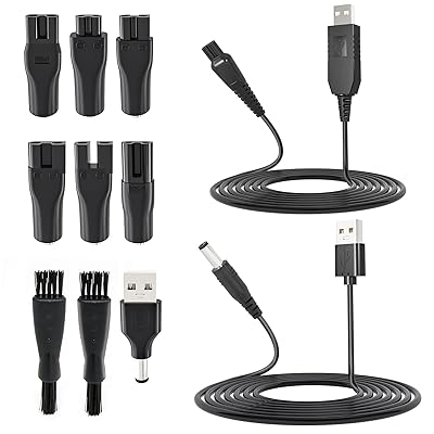 15V HQ8505 フィリップ用のシェーバー充電ケーブル + 5V USB充電器ケーブル55*21cm アダプター シェーバー バリカン ヘア ヒゲトリマー クリッパー USBアダプタ 7個交換コネクタ+2個ブラシ付 出張 旅行