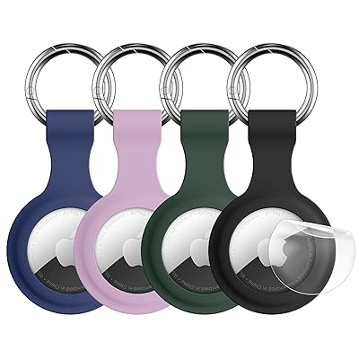 【4枚セット】AirTag ケース キーホルダー シリコン保護カバー キーリング 軽量 薄型 難燃性 耐衝撃 耐摩耗 紛失防止 盗難防止 スマホ/カバン/キー/...
