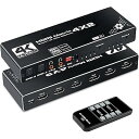 4K@60Hz HDMIマトリックス4入力2出力 HDMI切替器 音声分離器 光デジタル/SPDIF/L/Rオーディオ出力 リモコン操作 HDMI 2.0b、HDCP 2.2、HDR 10、RGB 8:8:8対応【Switch/PS5/Xboxシリー