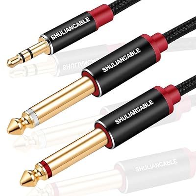 3.5mm to 6.35mm オーディオケーブル,ステレオミニプラグ 2分配 変換ケーブル スマートフォン PC CDプレーヤー スピーカー アンプ等に適用 (1M)