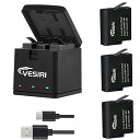 Vesiri Hero 7/6/5 バッテリー 急速充電器セット 3*1500mAh ヒーロー予備バッテリー Heroチャージャー LED付き充電器 Type ...