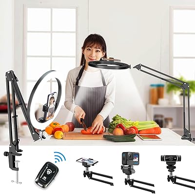 リングライト アーム 撮影用ライト 俯瞰撮影 スマホスタンド ライト付き 10インチ スマホ撮影スタンド ..