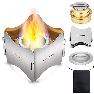 アルコールストーブ バーナー 小型 コンパクト 携帯便利 軽量 アウト 固形と液体燃料兼用で使 収納袋付き 折りたたみ式 キャンプ 防災 登山 アウトドア等に適...