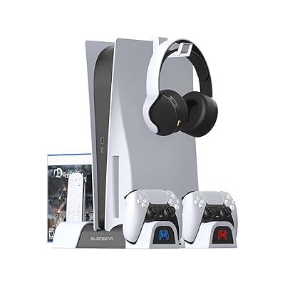 PS5縦置きスタンドおよび冷却ファン、DualSenseワイヤレスコントローラー充電器ドック、プレイステーションPlayStation 5およびデジタル・エディション(CFI-1000A01 / CFI-1000B01)用のゲームストレージブラケット