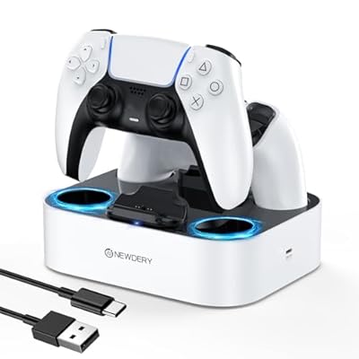 PS5 コントローラー 充電スタンド 急速充電 2台同時充電可能 置くだけ充電可能 過充電防止 USB-Cケーブル付属 LED指示ランプ付き ホワイト