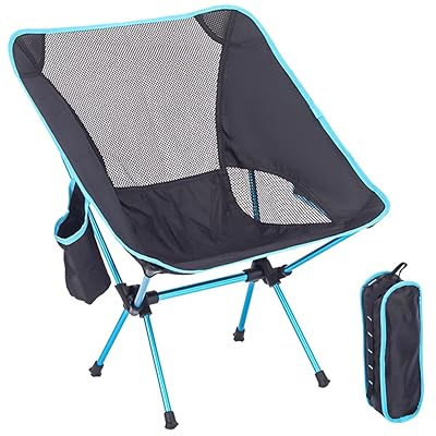 アウトドアチェア 折り畳みチェア 折りたたみ椅子 キャンプ椅子 コンパクト 携帯便利 座面高35cm 耐荷重120kg 超軽量 登山 お花見 お釣り バーベキュー サイドポケット 収納バッグ付き (ライトブルー)