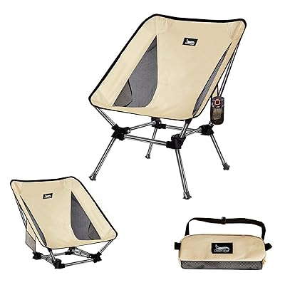 アウトドアチェア 2WAY キャンプ 椅子 ローチェア グランドチェア 軽量 【独自開発のカップホルダー】 耐荷重150kg コンパクト イス ロータイプ 収納袋付属 携帯便利 ST (ベージュ)
