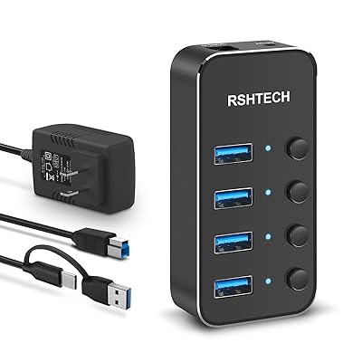 USBハブ 電源 2 in 1 ケーブル 付き4ポート TypeC USB Hub 3.0 アルミ製 5Gbps高速転送 セルフパワーとバスパワー両用 5V電源 独立スイッチ付き(RSH-ST04)
