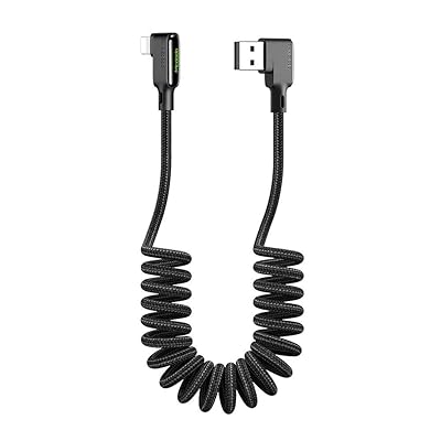L字型 カール ケーブル USB 両面挿せ 1.8m 高耐久 断線防止 ナイロン編み 90度曲げ LEDライト付き 3A急速充電 QC 4.0 高速データ転送 iPhone/iPad/iPod 対応
