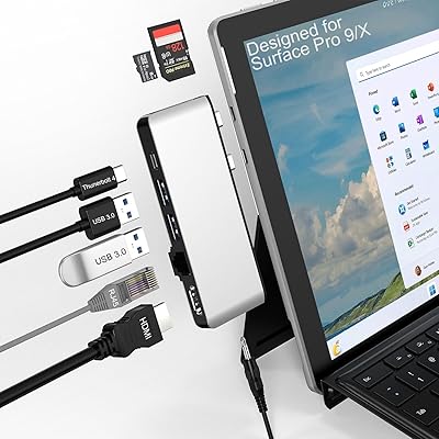 サーフェスプロ9 ハブ 4K HDMI ポート + USB C Thunderbolt 4 (ディスプレイ + PD 充電 + データ) + 100M LAN + USB 3.0*2 + 3.5 mmオーディオ ポート + SD/TF(Micro S