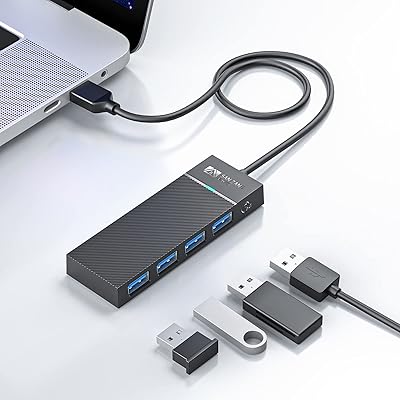 スリム設計 4ポートUSB3.0 ハブ 50CM 5Gbps高速転送 軽量 USBハブ 3.0 ハブ USB HUB 4ポートUSB拡張 ドライバー不要 Windows Mac PS4 PS5 Chromebookなど対応 コンパクトノートPCとデス
