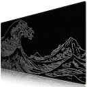 マウスパッド ゲーミング 大型 デスクマット90x40cm 耐水性 清潔しやすい 滑り止め ゴムベースデスクマット 仕事 ゲーム オフィス ホーム用(神奈川沖浪裏・ホワイトライン)