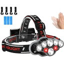 【超強力 8LED】ヘッドライト led 軍用 最強 明るい 電池式 防水 Type-C タイプC 充電式【COB 赤 白色光/超高輝度 ルーメン/手振りセンサー機能付き/テールランプ/長時間 大容量 9000mAh 電池】 登山 用 軽量 ヘッドラ|詳細画像