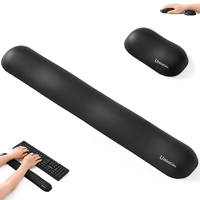 UnivoColors 低反発素材マウス&キーボードリストレスト 手首サポート プレミアムPU素材 ノートパソコン、フルサイズキーボードにフィット 疲労低減 体圧分散性能 手首痛み緩和 底面に滑り止め PCゲーム&オフィスワークに最適(ブラック,kw