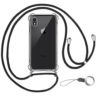iPhone XR 用ケース アイフォン XR 用カバー【ストラップ2種付き】調節可能な ショルダー 肩がけ 首掛け 紐付き 薄型 透明 PC + 軽量 シリコン TPUバンパー カバー ストラップホール付き [耐衝撃 傷防止 全面保護 米軍MIL規
