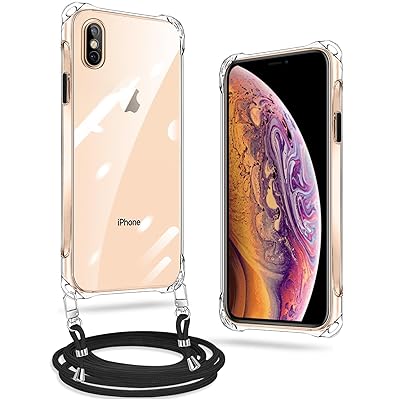 iPhone Xs Max ケース クリア ネック ショルダー ストラップ付き iPhone xs max スマホケース アイフォン xs max カバー 耐衝撃 薄型 軽量 TPUスマホ シリコン カバー 紐付き 斜めがけ 織りストラップ付き 肩掛