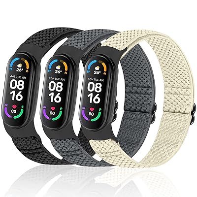 コンパチブル Xiaomi Mi Band 7/6/5 バンド 、弾性スポーツ 柔らかく快適で通気性の良い無段階で長さ調節ナイロンループ換えバンド3 Pack コンパチブル Xiaomi Mi Band 7/6/5 バンド 、弾性スポーツ 柔らかく快適で通気性の良い無段階で長さ調節ナイロンループ換えバンド3 Pack