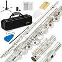 フルート 銀メッキ 16穴 リングキー Eメカ付き オフセット フルートスタンド&専門ケース 初心者セット (銀色)