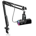 XLR/USB ゲーミングマイクセット ストリーミング ポッドキャスト用 ダイナミックマイク PCマイク ブームアームスタンド付き RGB機能付き ミュートボタ...