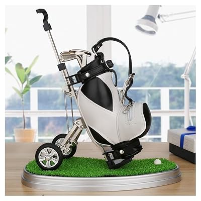 ゴルフペン ペン立て3本のペン ゴルフ景品 ゴルフ記念品 ゴルフギフト 卓上スタンド ミニPUゴルフバッグ付き (黒+白(芝生付き))