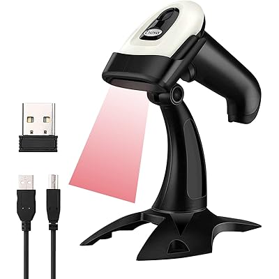 ワイヤレスバーコードリーダー 有線無線両方対応 1次元 2次元 QRコード バーコードスキャナー スタンド..