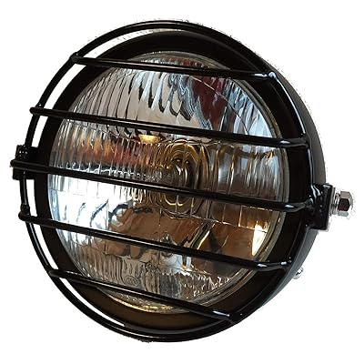 汎用 12V ヘッドライト ガード付 ビンテージ バイク ブラック (タイプ2 クリアーレンズ)